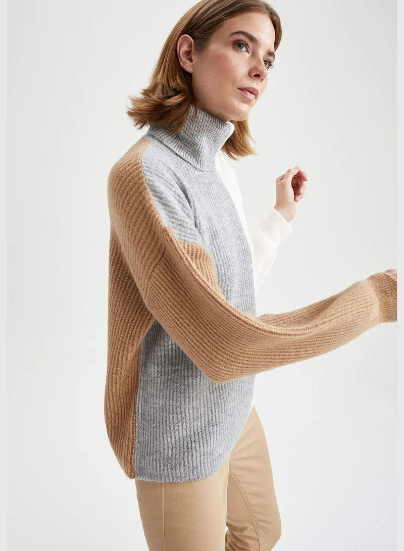 ديفاكتو Geometric Multi Coloured Turtleneck Oversize Fit Extra Soft Knitwear Tunic