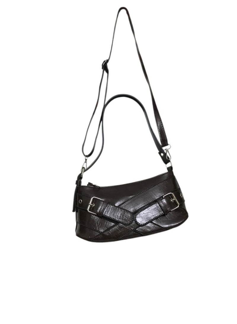 Medium Size Women Shiny Leather Crossbody Bag with Single Zipper, Stylish Shoulder Bag for Daily Use - Image 5
