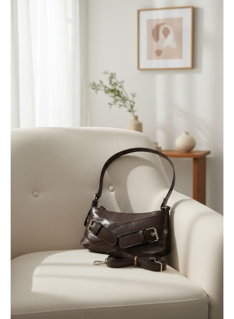 Medium Size Women Shiny Leather Crossbody Bag with Single Zipper, Stylish Shoulder Bag for Daily Use - Image 2