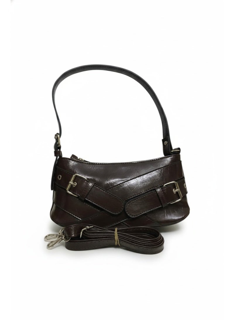 Medium Size Women Shiny Leather Crossbody Bag with Single Zipper, Stylish Shoulder Bag for Daily Use - Image 1
