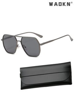 Men's Polarized Sunglasses Black Gray Polygon Lens UV400 Aluminum Magnesium Alloy Arms for Driving Traveling Hunting with Case ,Fashion Anti-Glare Sun Shades for Driving, Fishing, Traveling
