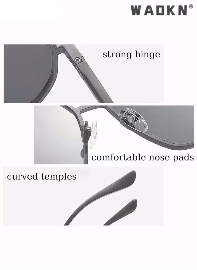 WAOKN - Men's Polarized Sunglasses Black Gray Polygon Lens UV400 Aluminum Magnesium Alloy Arms for Driving Traveling Hunting with Case ,Fashion Anti-Glare Sun Shades for Driving, Fishing, Traveling - Image 1