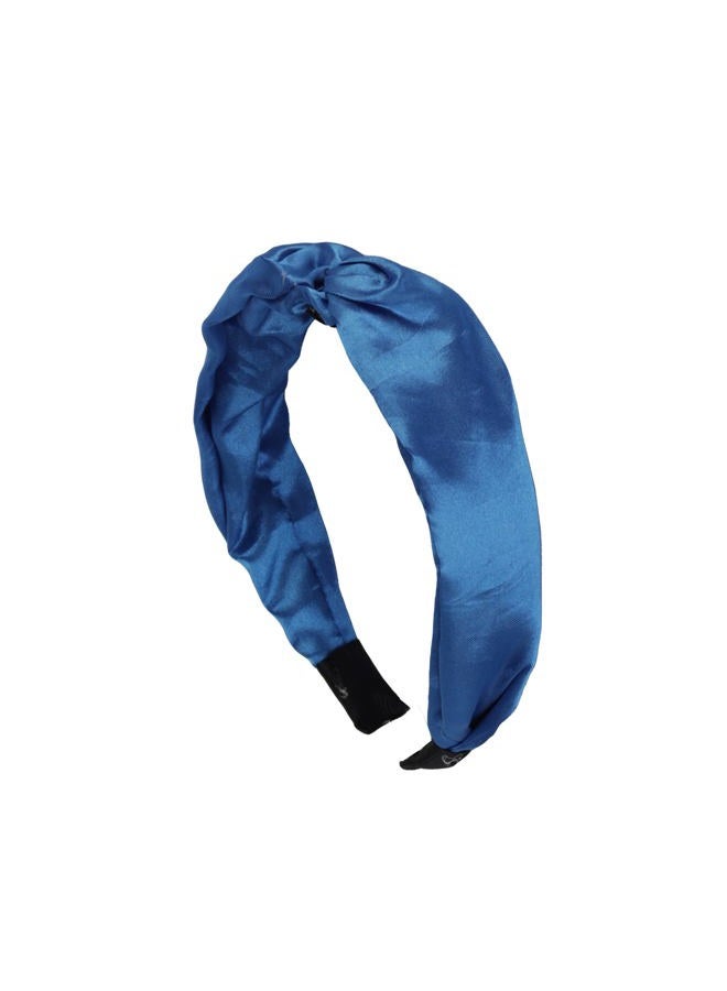 Motique Accessories Satin Headband for women with Twist Turban Knotted Hairband Blue - Image 1