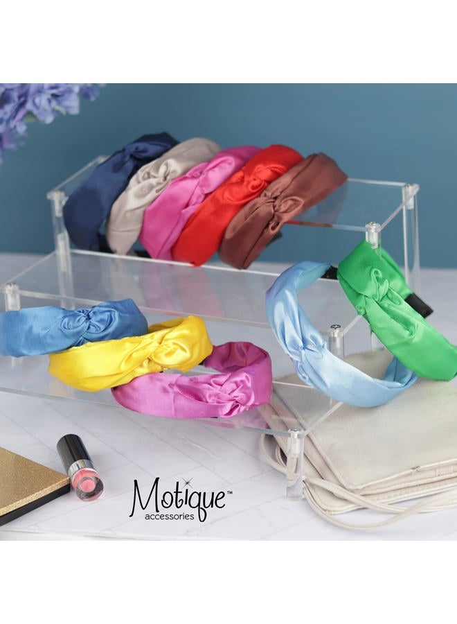 Motique Accessories Satin Headband for women with Twist Turban Knotted Hairband Blue - Image 2