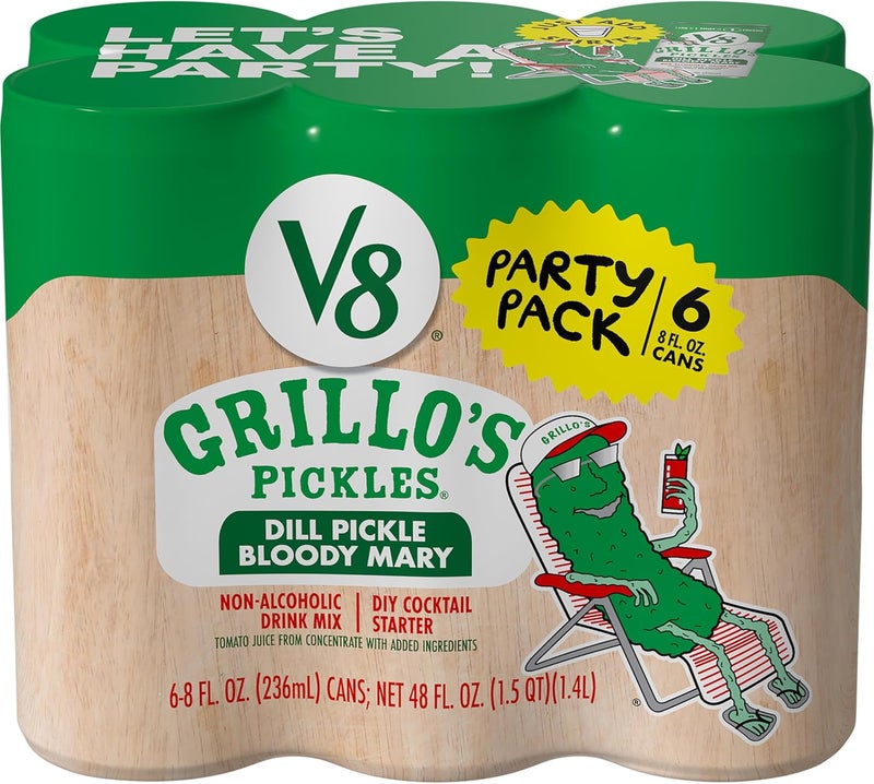 V8 Grillo's Pickles Dill Pickle Bloody Mary Mix - 6 Pack of 8 fl oz Cans - Image 1