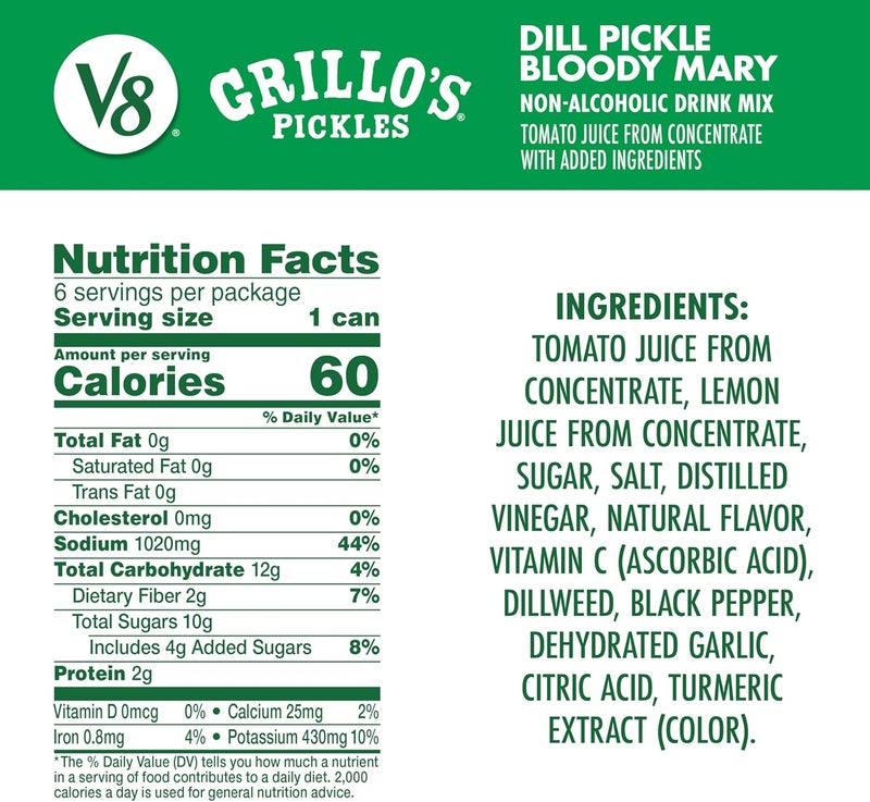 V8 Grillo's Pickles Dill Pickle Bloody Mary Mix - 6 Pack of 8 fl oz Cans - Image 2