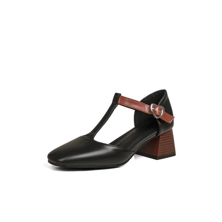 T-Strap Flat Toe Mid Heel Plus Size Women'S Shoes Summer Hollow Sandals A- 01 - Image 5