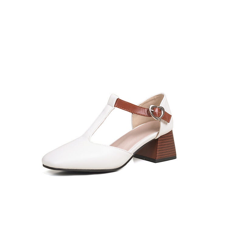 T-Strap Flat Toe Mid Heel Plus Size Women'S Shoes Summer Hollow Sandals A- 01 - Image 3