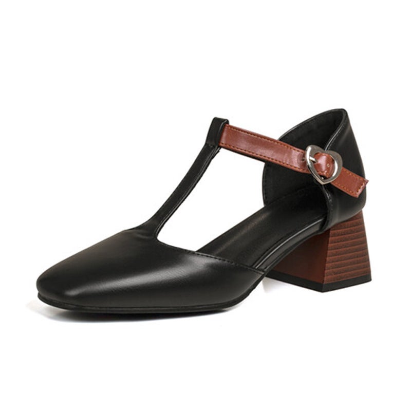 T-Strap Flat Toe Mid Heel Plus Size Women'S Shoes Summer Hollow Sandals A- 01 - Image 2