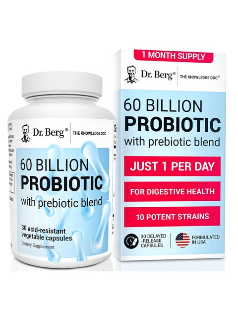 Probiotic Capsules With 60 Billion Supports Occasional Constipation, Diarrhea, Gas & Bloating 30 Capsules