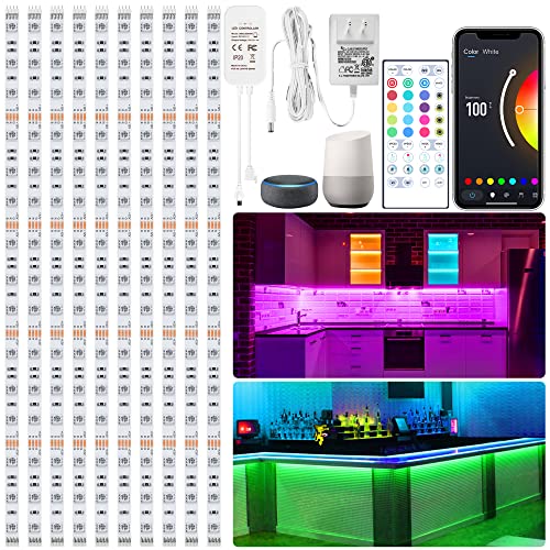 maylit 10 PCS Smart RGB Under Cabinet Lights Kit, Compatible with Alexa and Google Assistant, App and Remote Control, Music Sync Color Changing, Timer, Dimmable, for Cabinet, Counter, Shelf, Bookcase - Image 1