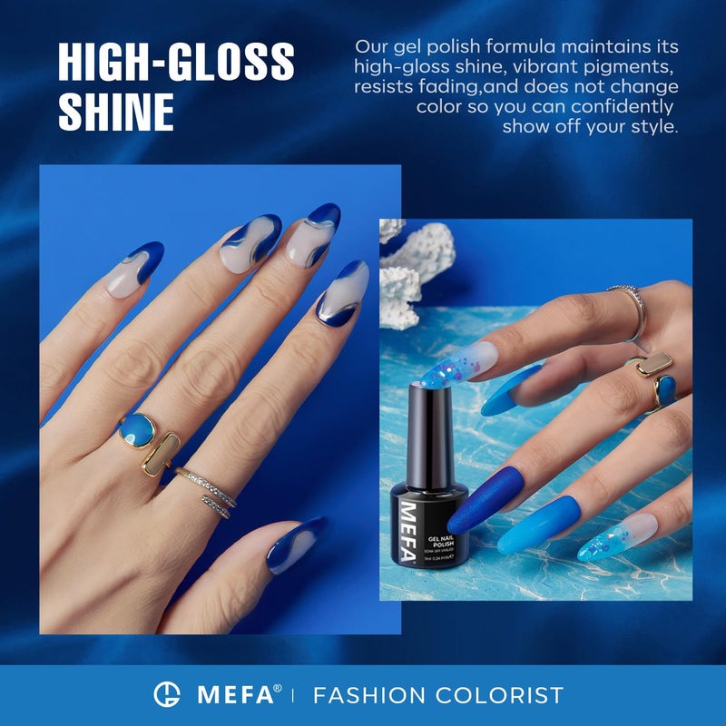 MEFA Blue Gel Nail Polish Set,6 Colors Midnight Navy Sapphire Blue Nail Polish Azure Glitter Dark Shades Starter Kit Soak Off Shimmer Gel Nail Art Design DIY Salon Manicure Holiday Gift for Women - Image 3