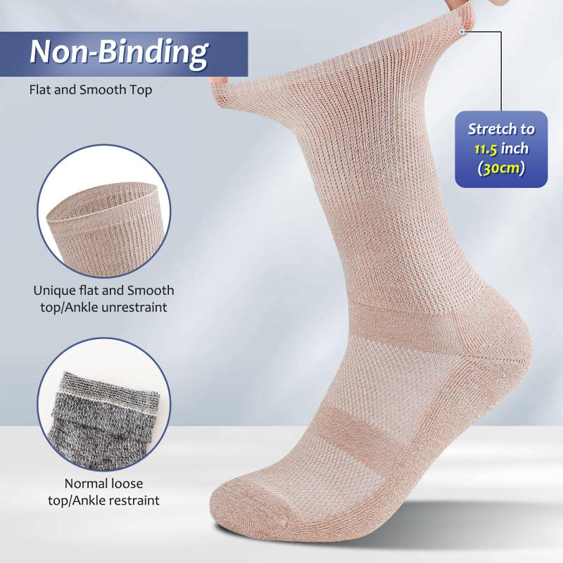 Bulinlulu Diabetic Socks for Men Women-6 Pairs Non Binding Crew Diabetic Neuropathy Socks with seamless toe for men size 9-12(Large-Dark) - Image 3
