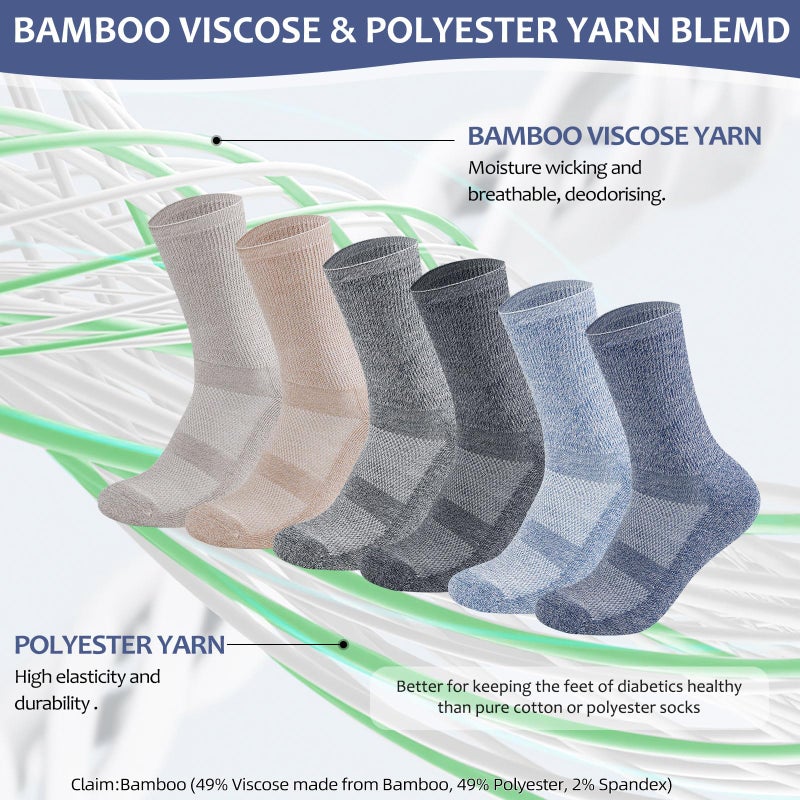 Bulinlulu Diabetic Socks for Men Women-6 Pairs Non Binding Crew Diabetic Neuropathy Socks with seamless toe for men size 9-12(Large-Dark) - Image 5