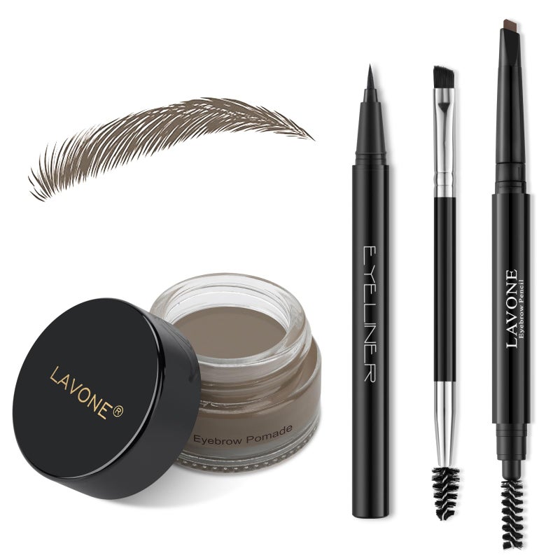 LAVONE Eyebrow Stamp Pencil Kit - Makeup Brow Stamp Trio with Waterproof Eyebrow Pencil, Eyeliner, Pomade, Dual-ended Brush - Dark Gray - Image 1