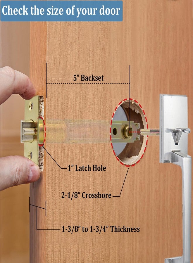 TPard 5-Inch Deadlatch Door Lock Replacement Latch with Square Interface Fits 5 Inch Backset Standard Entry Doors Knobset or 90°Rotation Leverset, Polished Brass - Image 2