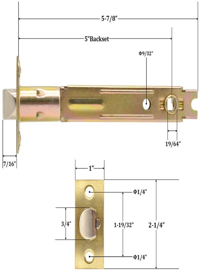 TPard 5-Inch Deadlatch Door Lock Replacement Latch with Square Interface Fits 5 Inch Backset Standard Entry Doors Knobset or 90°Rotation Leverset, Polished Brass - Image 3