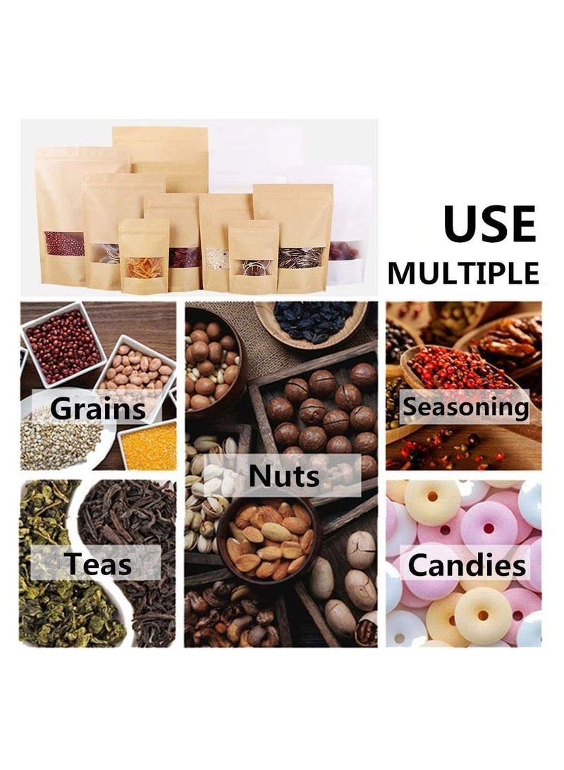 Generic 50 Pcs Self Sealing Sealable Packaging Paper Bags 18*26cm Waterproof Transparent Window Brown Stand Up Zipper Pouches Can Reusable for Food Tea Coffee bags Beans Nuts Seeds Dried Fruits Pouch  - Image 5