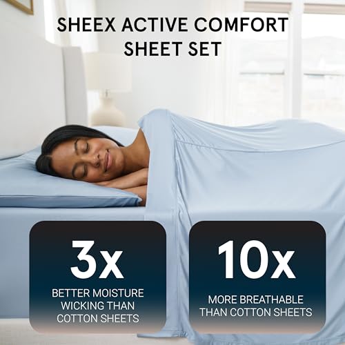 SHEEX - Active Comfort Cooling Sheets Set (Queen) Pewter - Moisture Wicking - 1 Flat Cooling Sheet, 1 Fitted Cooling Sheet, 2 Cooling Pillow Covers - Wrinkle Free - Sleep Aid - Image 3