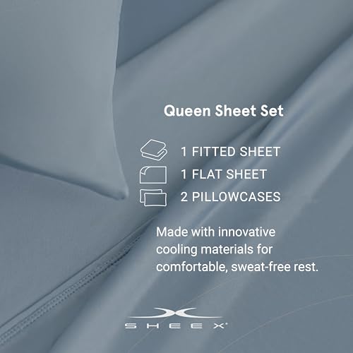 SHEEX - Active Comfort Cooling Sheets Set (Queen) Pewter - Moisture Wicking - 1 Flat Cooling Sheet, 1 Fitted Cooling Sheet, 2 Cooling Pillow Covers - Wrinkle Free - Sleep Aid - Image 5