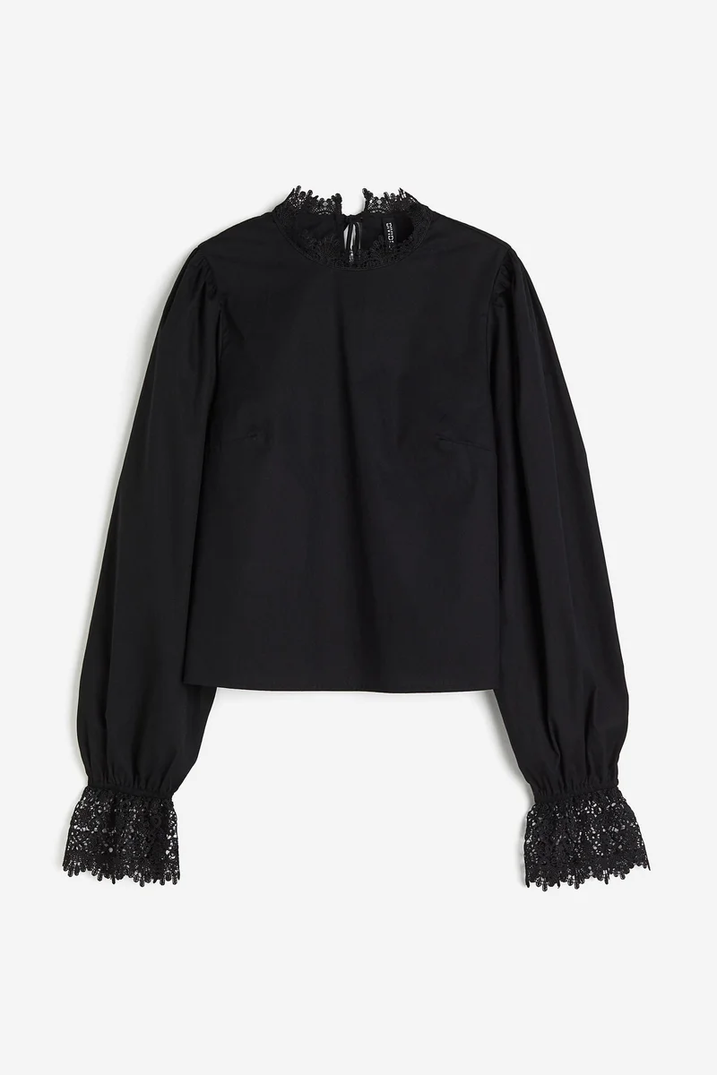 اتش اند ام Lace Sleeve High Neck Top