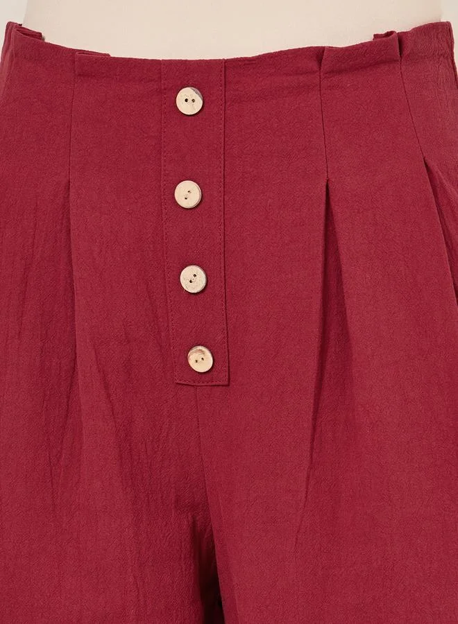 Styli Solid Wide Leg Pants with Box Pleats & Front Button