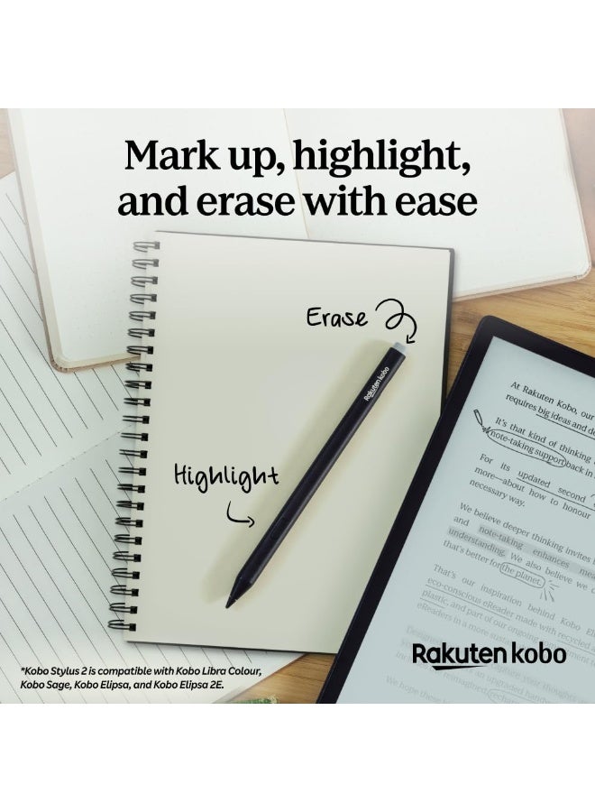 كوبو قلم Kobo Stylus 2 | للتمييز وكتابة الملاحظات وإضافة التحديدات | قابل لإعادة الشحن عبر USB-C | متوافق مع قارئ الكتب الإلكترونية Libra Colour مقاس 7 بوصات | أسود - Image 5