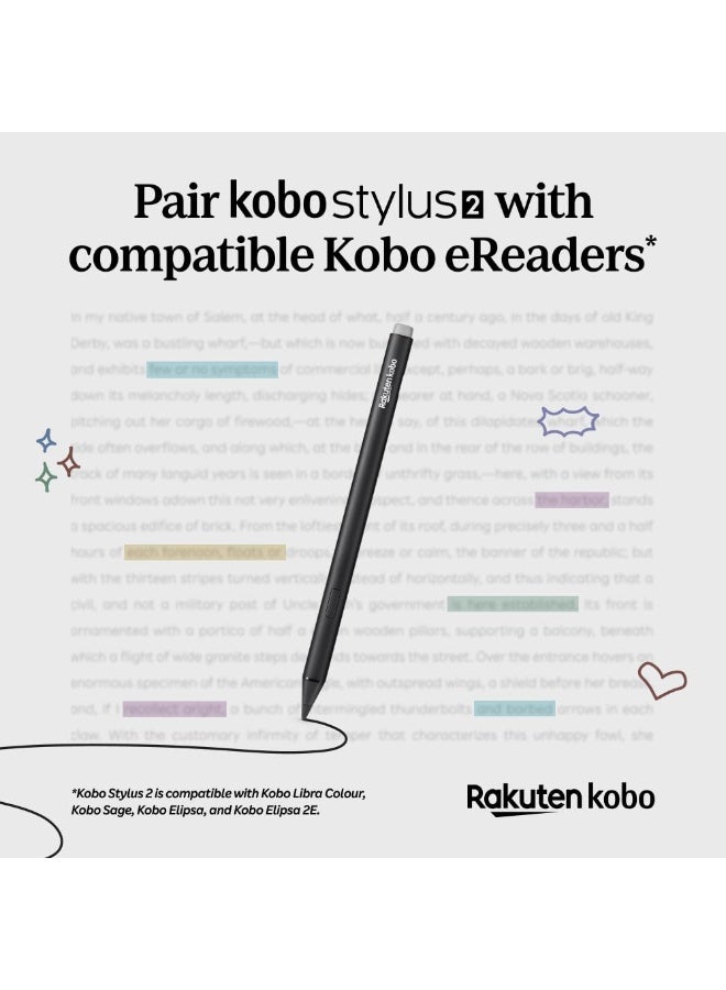 كوبو قلم Kobo Stylus 2 | للتمييز وكتابة الملاحظات وإضافة التحديدات | قابل لإعادة الشحن عبر USB-C | متوافق مع قارئ الكتب الإلكترونية Libra Colour مقاس 7 بوصات | أسود - Image 3