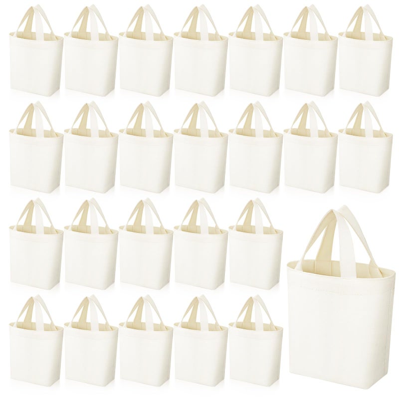 Amylove 24 Pcs Mini Tote Bag Sublimation Blank Canvas Tote Bags Reusable Grocery Luggage DIY Sack Goody for Party Even (10 x 10 Inch Natural with White Handle) - Image 1