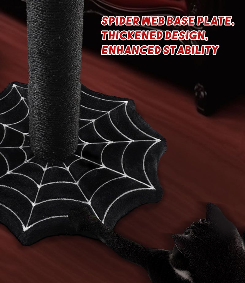 PuzzlePaw Gothic Cat Scratching Post with Spider Dangling Toys for Indoor Cats, Halloween Spooky Cat Scratcher,Activity Cat Play Center Goth Cat Tree Tower Furniture with Cobweb Base,Black - Image 4