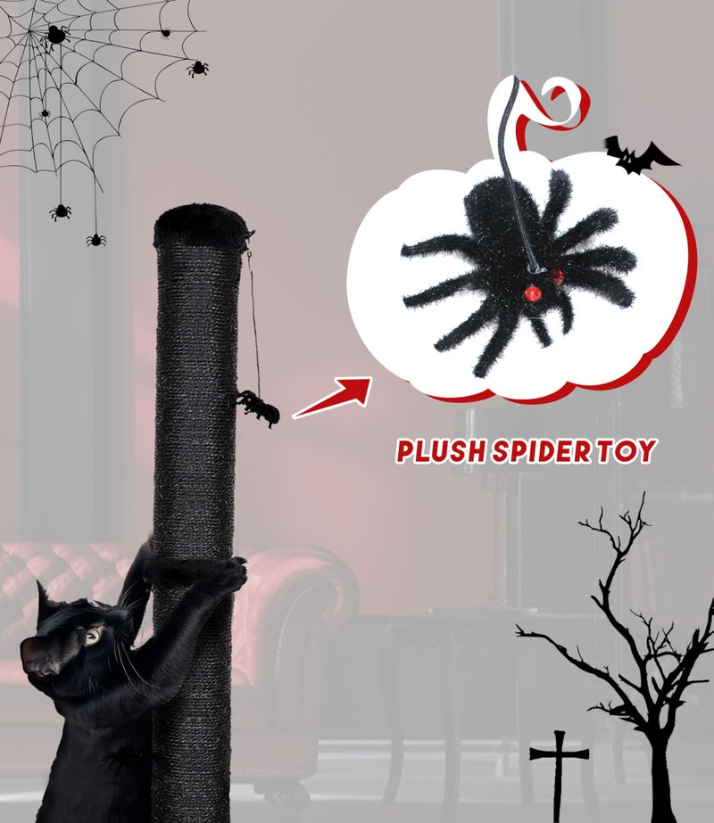 PuzzlePaw Gothic Cat Scratching Post with Spider Dangling Toys for Indoor Cats, Halloween Spooky Cat Scratcher,Activity Cat Play Center Goth Cat Tree Tower Furniture with Cobweb Base,Black - Image 5