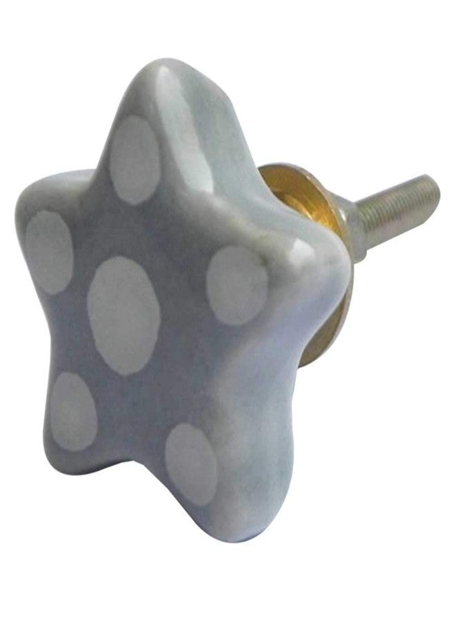 Indian-Shelf Pack of 2 Grey Door Knob Ceramic Dotted Star Luxurious Kitchen Cabinet Hardware Knobs - Image 2