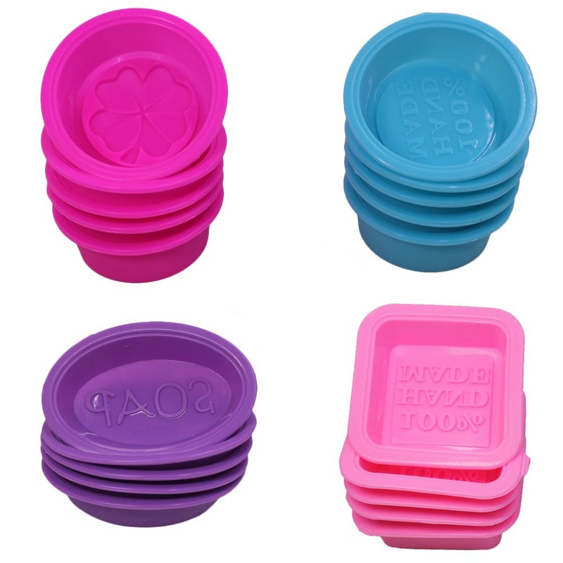 FineGood 20 Pcs Silicone Soap Making Molds, Square Round Oval Shaped, FineGood Soft Cupcake Muffin Baking Pan for DIY Homemade Craft, Food Grade - Pink, Blue, Rose Red, Purple - Image 1