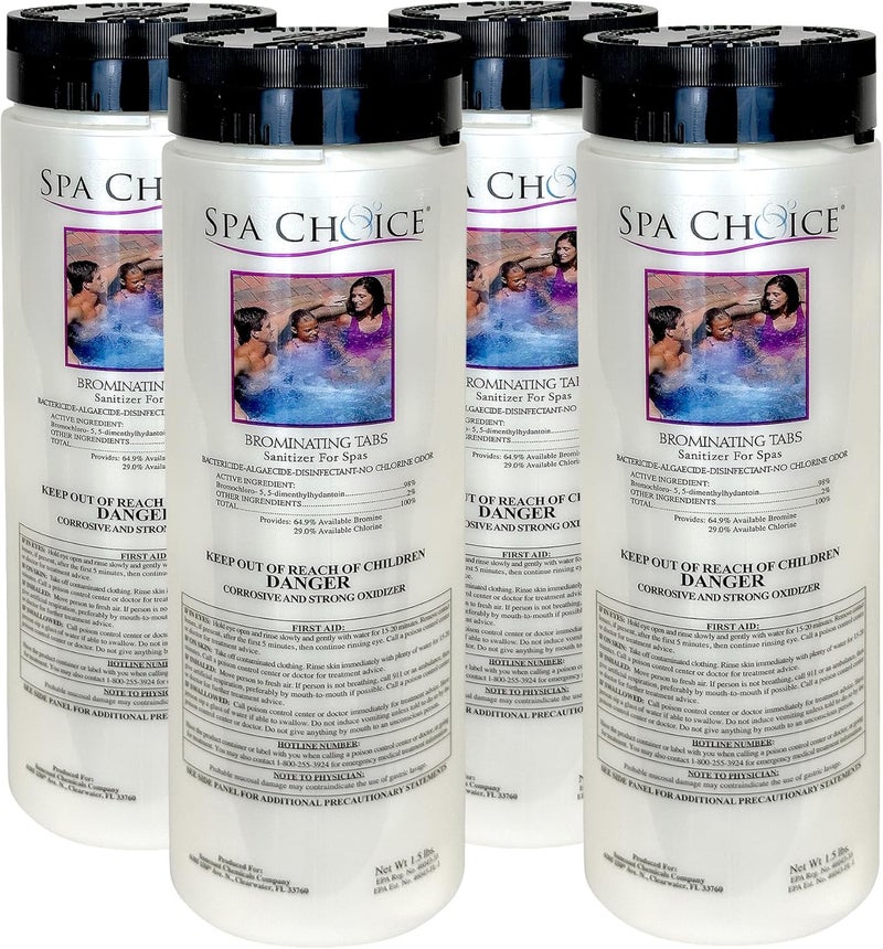 SpaChoice 1.5-Pounds 4-Pack Premium Brominating Tabs Sanitizer for Spas, Bromine Tablets for Spa Hot Tub, Made in USA - Image 1