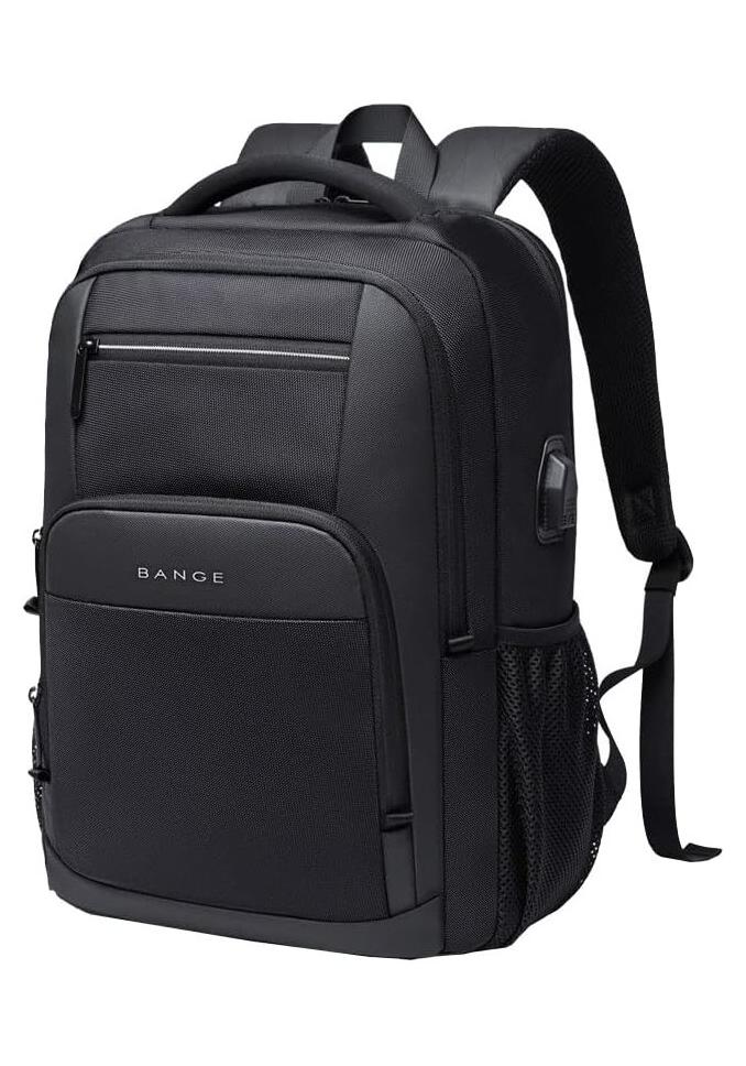 BANGE Laptop Backpack Large Capacity School Bag USB Charging Port Water Resistant 15.6 inch - Black - Image 1