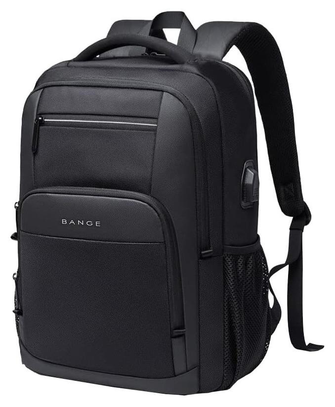 BANGE Laptop Backpack Large Capacity School Bag USB Charging Port Water Resistant 15.6 inch - Black - Image 1