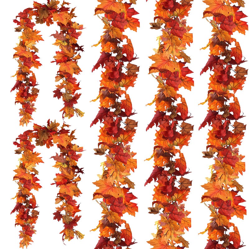 CQURE 5 Pack Fall Leaf Garland Hanging Vines Garland Artificial Fall Maple Leaves Thanksgiving Decor for Home Wedding Fireplace Party