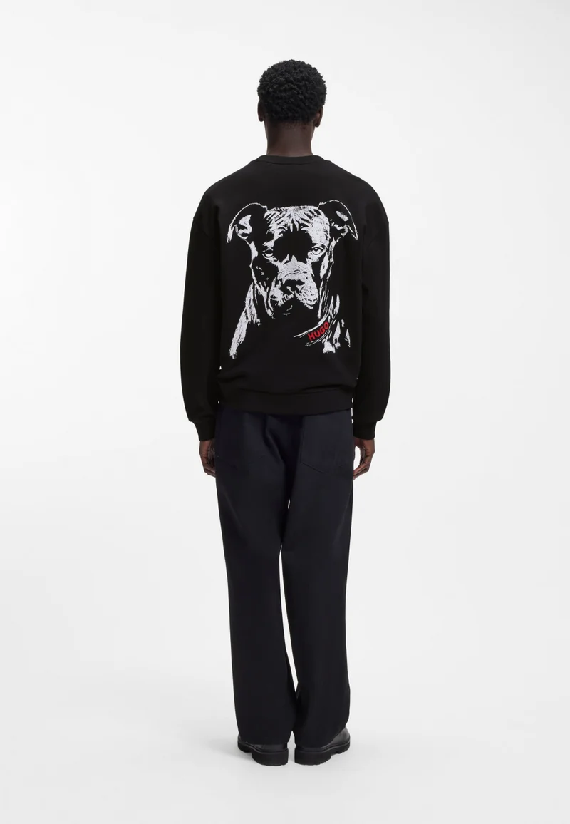 HUGO Relaxed-fit sweatshirt in cotton terry with dog artwork