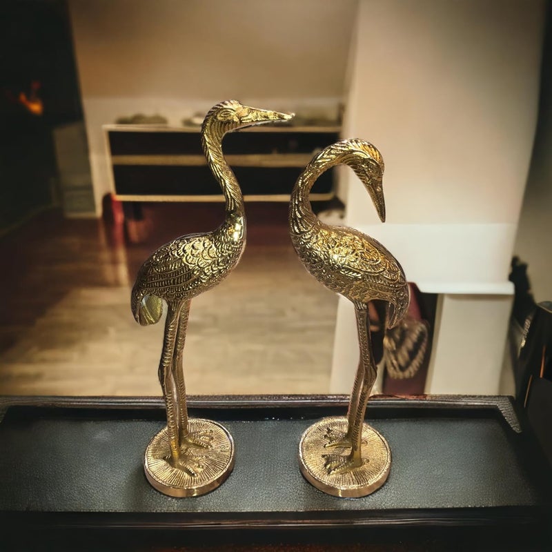 The Artage Metal Swan Pair Saras Flamingo Crane Love Birds Showpiece Brass Finish Statue Decorative Decoration for Shelf Console Cabinet Showcase Drawing Bedroom Living Room Gold - Image 3