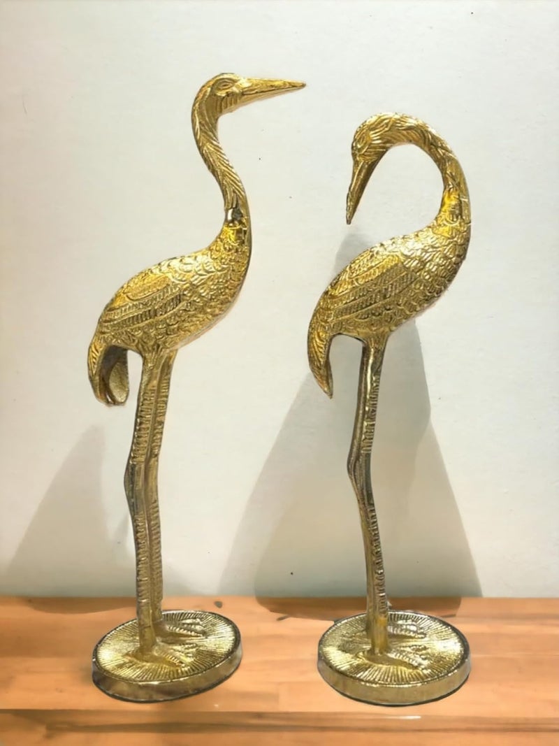 The Artage Metal Swan Pair Saras Flamingo Crane Love Birds Showpiece Brass Finish Statue Decorative Decoration for Shelf Console Cabinet Showcase Drawing Bedroom Living Room Gold - Image 1