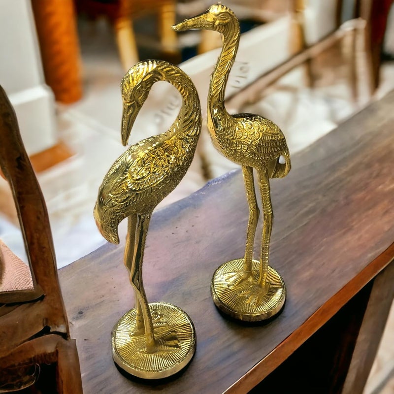 The Artage Metal Swan Pair Saras Flamingo Crane Love Birds Showpiece Brass Finish Statue Decorative Decoration for Shelf Console Cabinet Showcase Drawing Bedroom Living Room Gold - Image 2