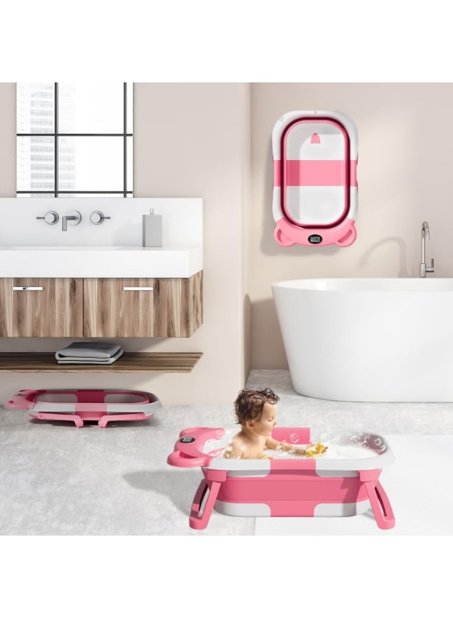 Collapsible Baby Bathtub, Baby Bath Tub with Soft Cushion u0026 Real-Time Thermometer, Baby Bathtub Infant to Toddler Tub (0-36 Months), Portable Newborn Travel Bath tub - Image 2