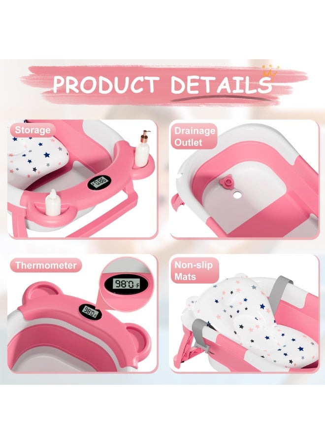 Collapsible Baby Bathtub, Baby Bath Tub with Soft Cushion u0026 Real-Time Thermometer, Baby Bathtub Infant to Toddler Tub (0-36 Months), Portable Newborn Travel Bath tub - Image 5