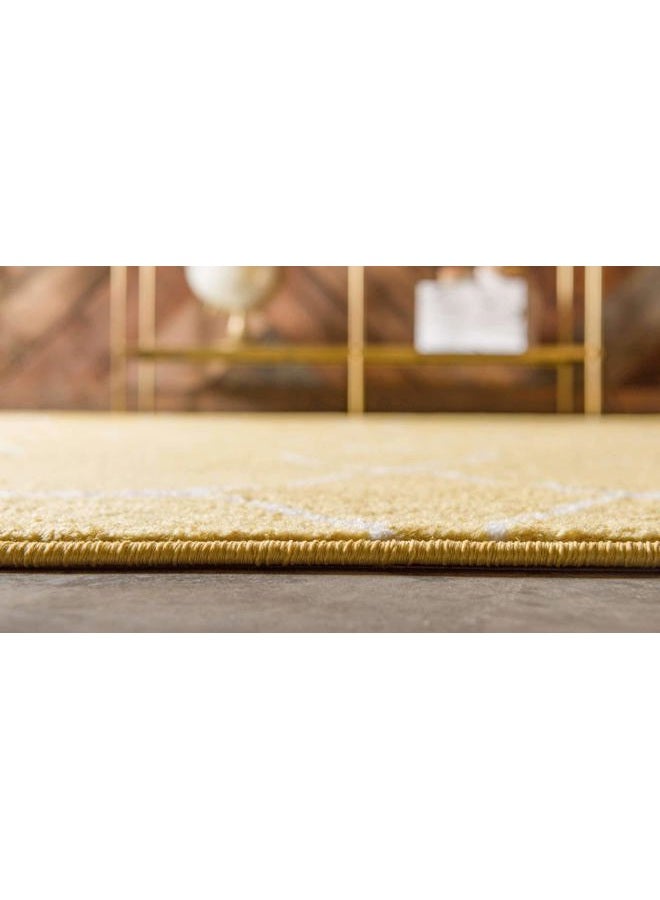 Unique Loom Trellis Frieze Collection Area Rug - Geometric (5' 1" x 8', Yellow/Ivory) - Image 3