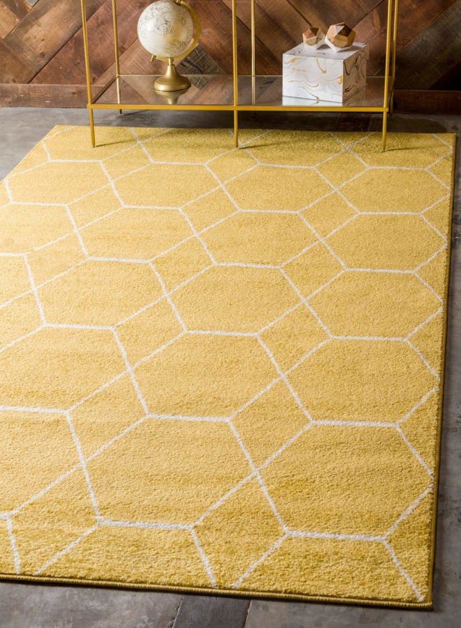 Unique Loom Trellis Frieze Collection Area Rug - Geometric (5' 1" x 8', Yellow/Ivory) - Image 1