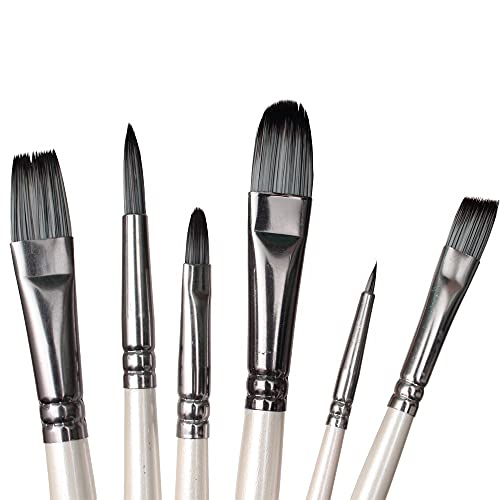 Worison 6pc Synthetic Mix Black Hair Paint Brush Set for Watercolor & Acrylic Painting(Wood) - Image 4
