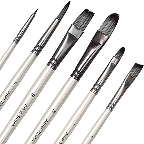 Worison 6pc Synthetic Mix Black Hair Paint Brush Set for Watercolor & Acrylic Painting(Wood) - Image 1