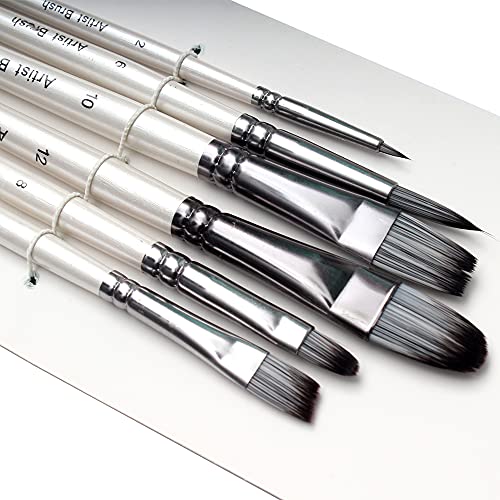 Worison 6pc Synthetic Mix Black Hair Paint Brush Set for Watercolor & Acrylic Painting(Wood) - Image 5