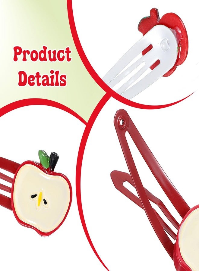 Shimmeroo Red Apple Hair Clip, 8 PCS Cute Fruit Stripes Hair Clips Apple Barrettes with Rhinestones for Women Girls Teacher Student New Year Decorative Thin & Thick Accessories(2 Styles) - Image 3