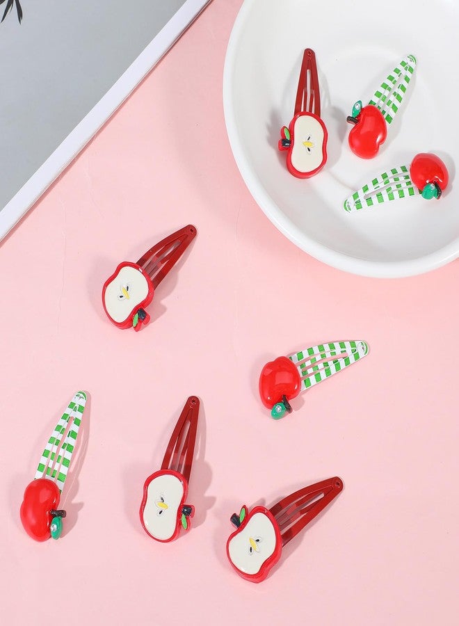 Shimmeroo Red Apple Hair Clip, 8 PCS Cute Fruit Stripes Hair Clips Apple Barrettes with Rhinestones for Women Girls Teacher Student New Year Decorative Thin & Thick Accessories(2 Styles) - Image 4